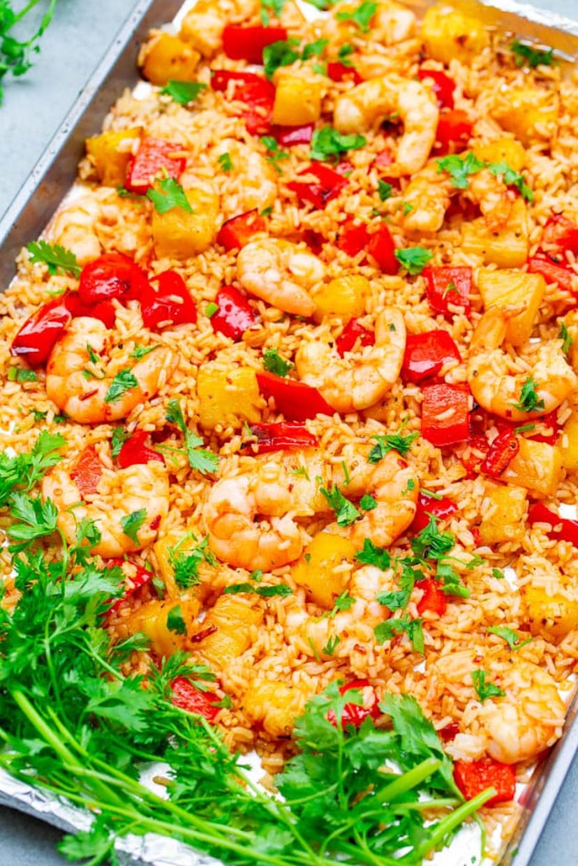 One of the tastiest sheet pan summer dinners is sheet pan Hawaiian shrimp.