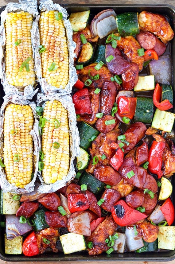 Sheet pan BBQ chicken dinner is one of the best sheet pan summer dinners.