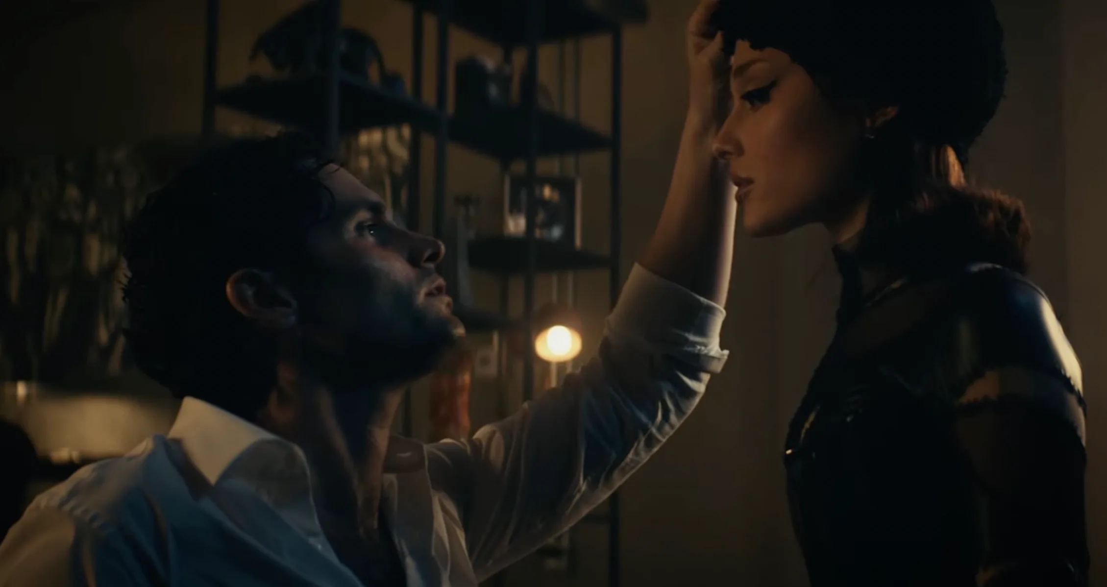 Penn Badgley and Ariana Grande in "the boy is mine" music video