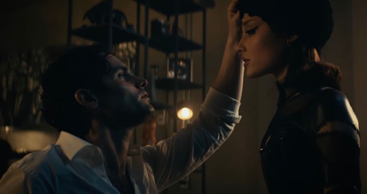 Penn Badgley and Ariana Grande in "the boy is mine" music video