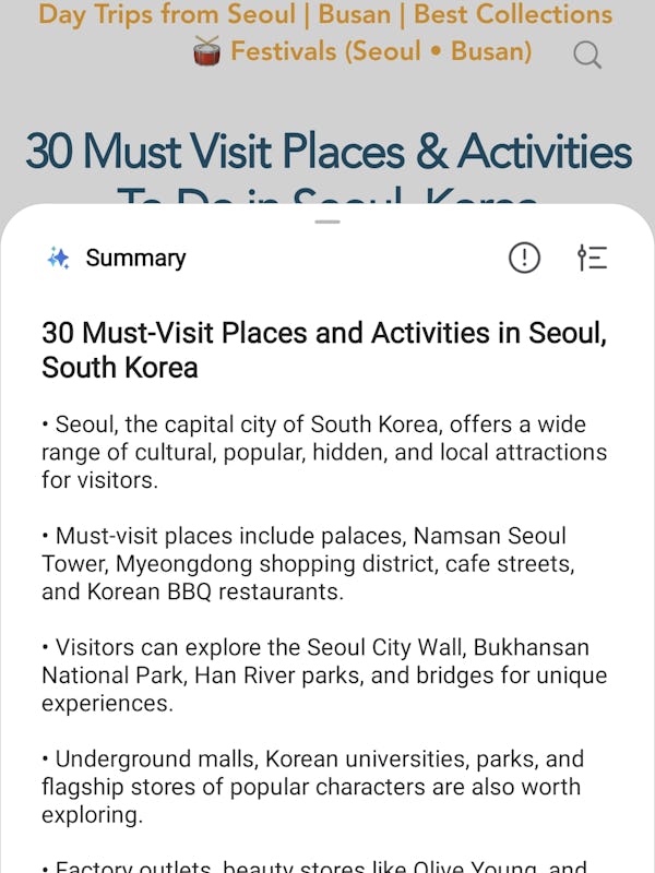 Samsung’s Galaxy AI can summarize lengthy articles into bite-size bullets of key information.