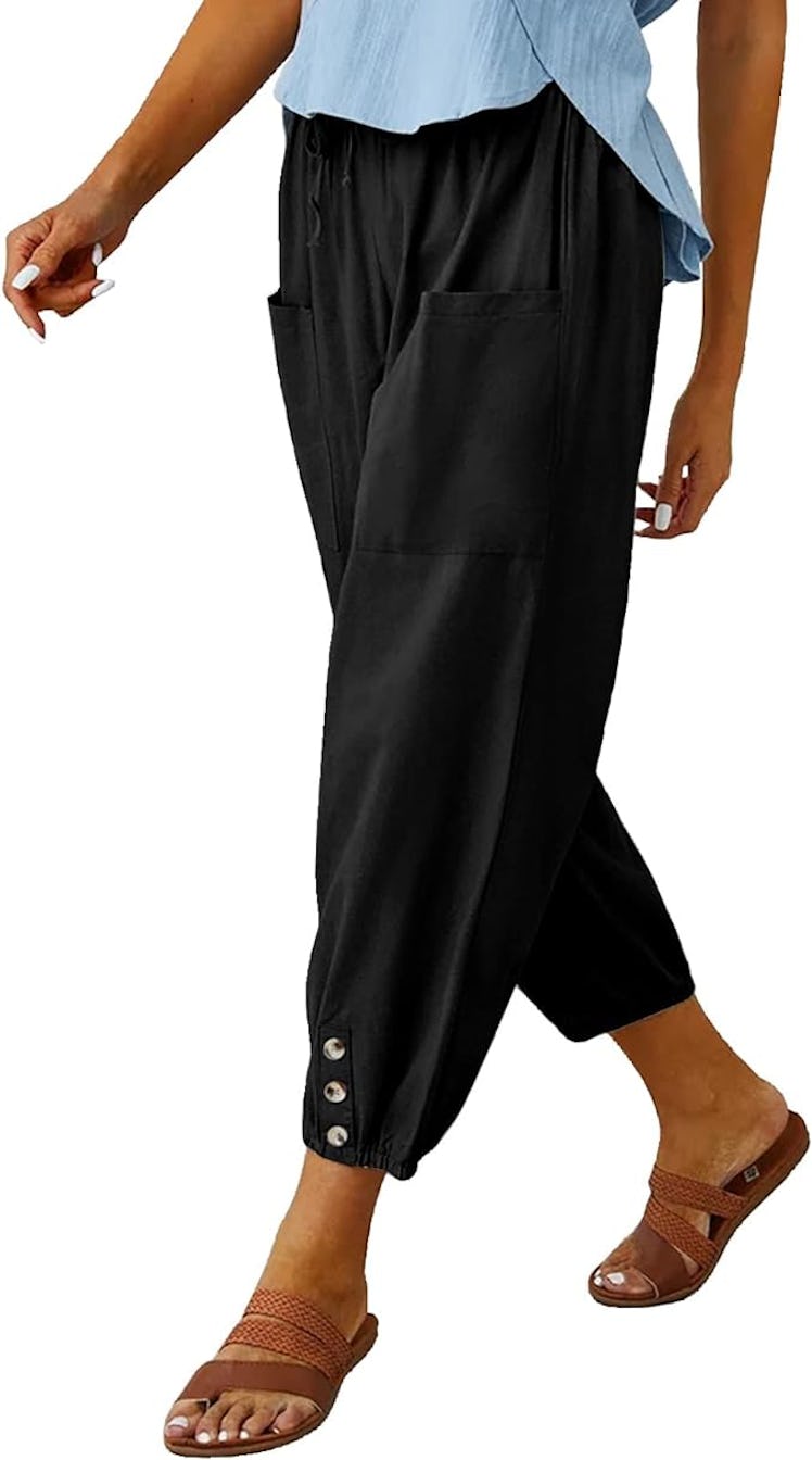 WROLEM Drawstring Capri Pants