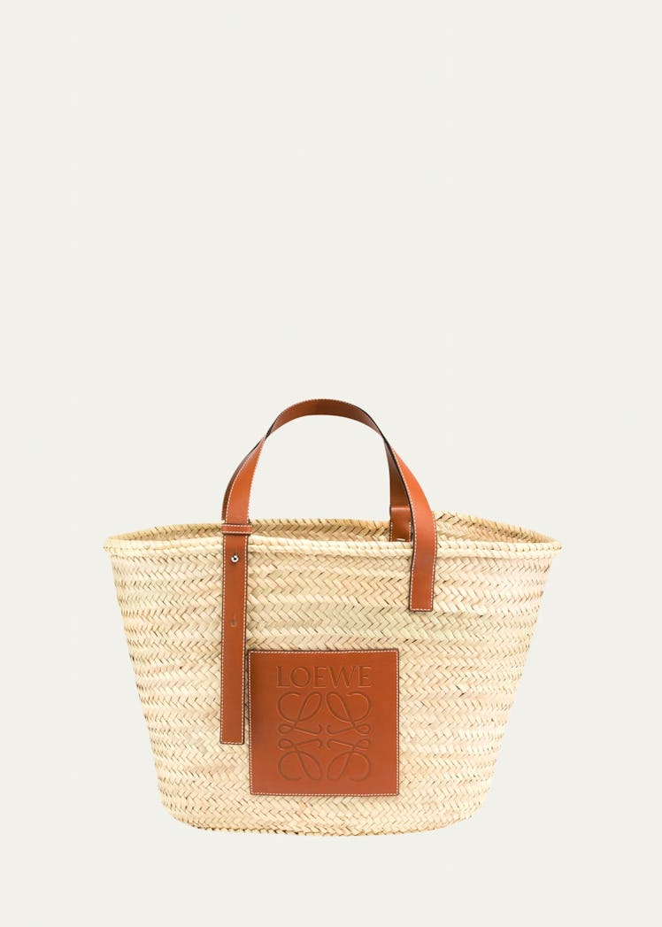 Basket Bag in Palm Leaf with Leather Handles
