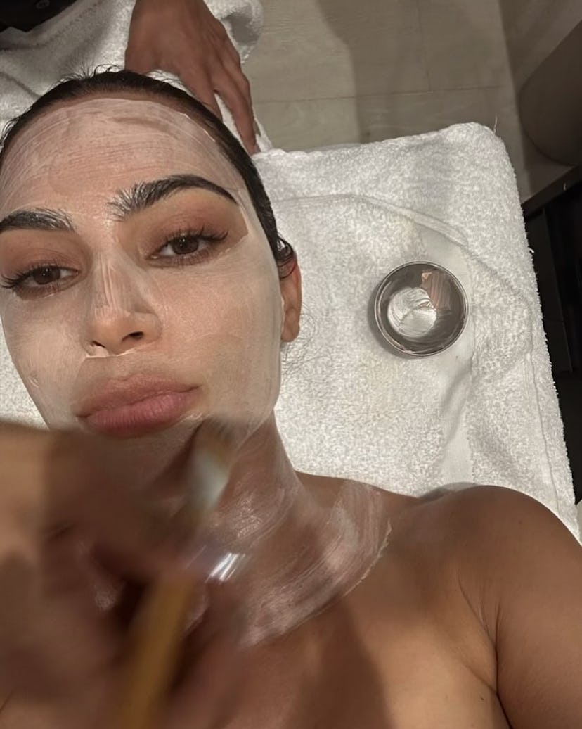 Kim Kardashian's travel trip is to indulge in a face mask either on the plane or in the hotel.