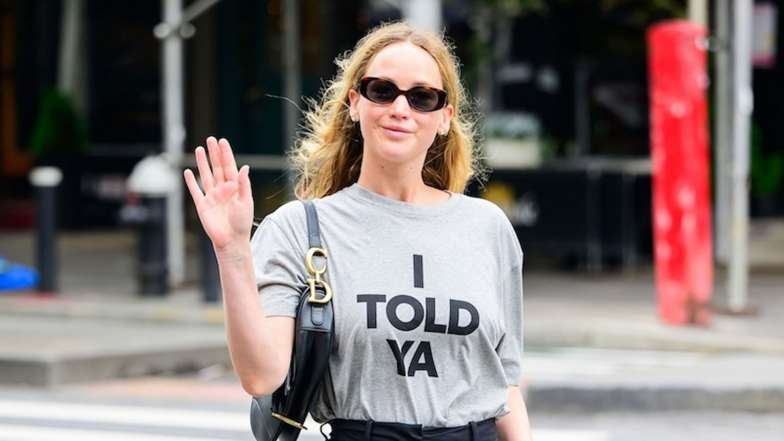 Jennifer Lawrence wears 'Challengers' I Told Ya Loewe t-shirt