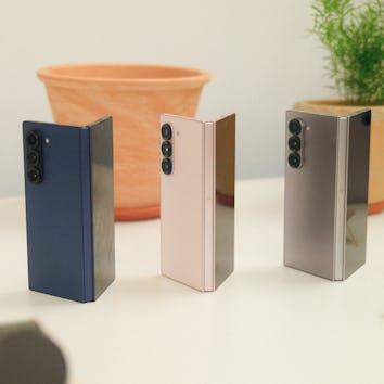 Samsung Galaxy Z Fold 6 in three colors: navy, pink, silver shadow