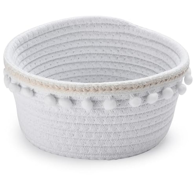 Hallops White Cotton Rope Basket with Fringe