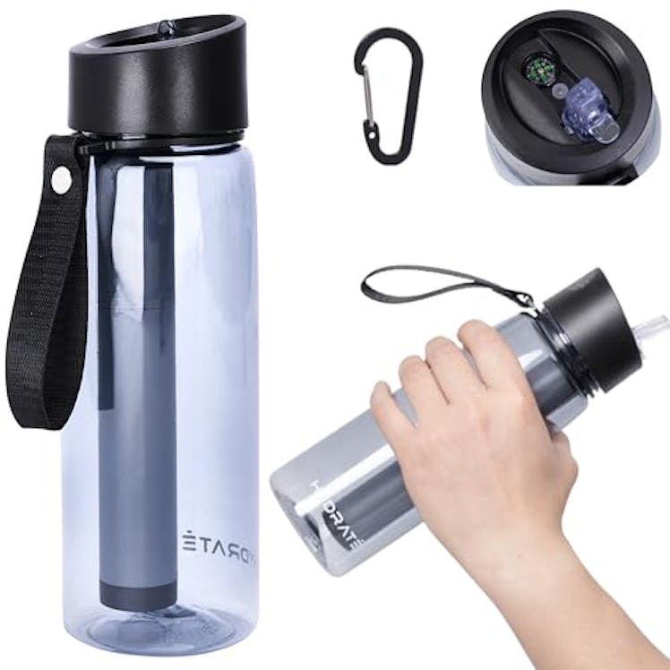 HYDRATE Water Bottle with Filter, Compass & Hook