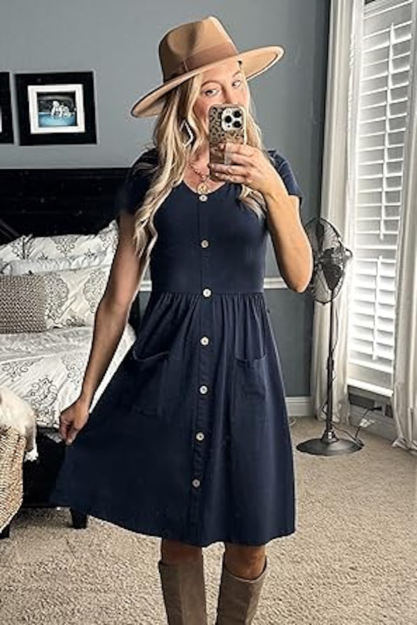 OUGES V-Neck ButtonDress