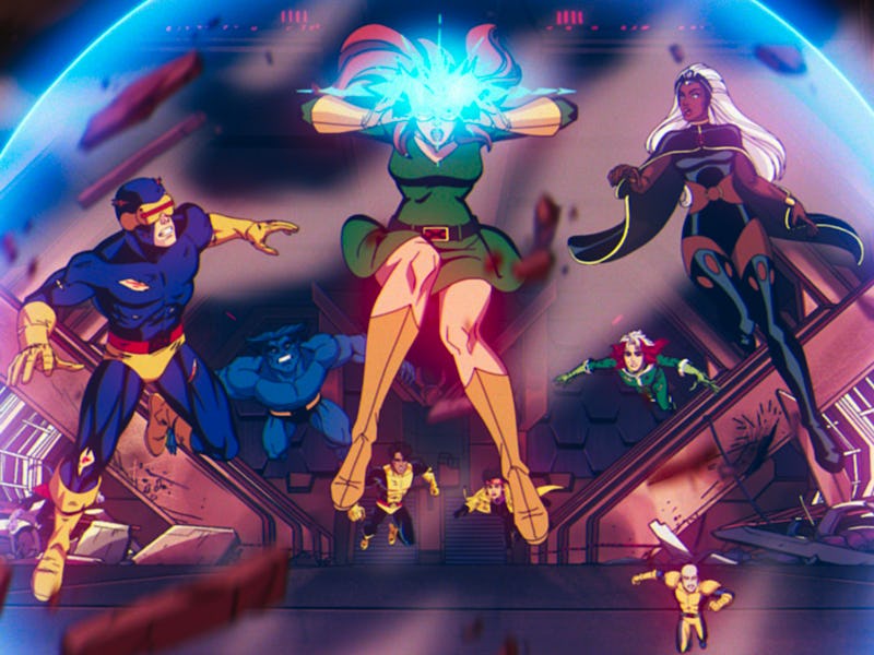 Cyclops (voiced by Ray Chase), Jean Grey (voiced by Jennifer Hale), and Storm (voiced by Alison Seal...