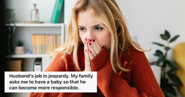 A woman in an orange sweater sits at a table, shocked. A woman is reeling after her family suggested...
