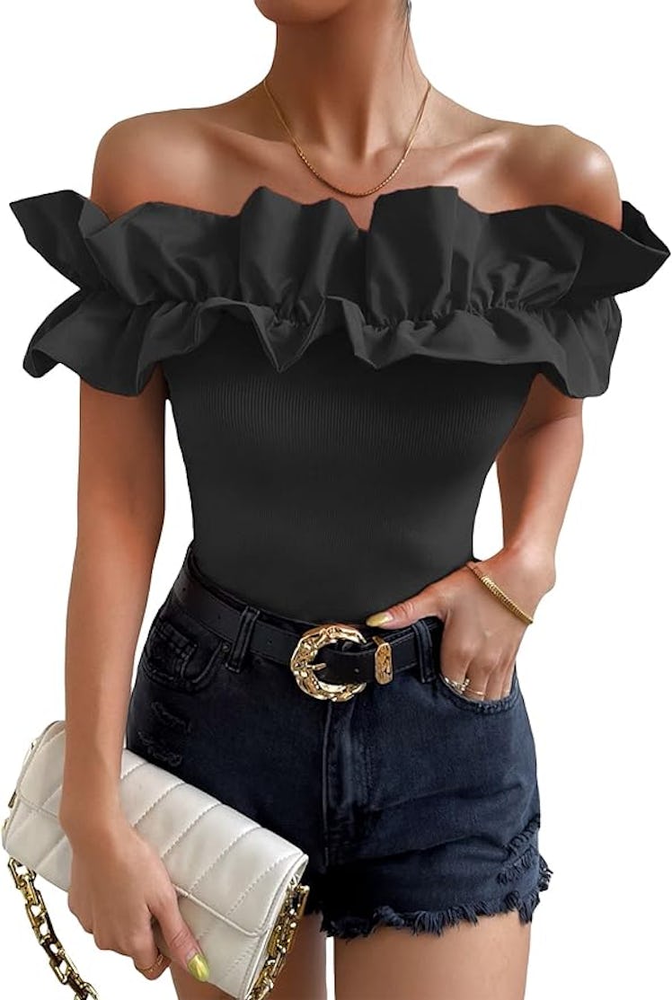 OYOANGLE Ruffle Off-Shoulder Shirt