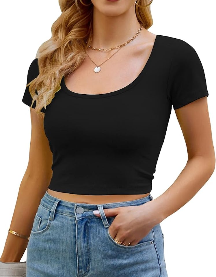 Artfish Scoop-Neck Crop Top