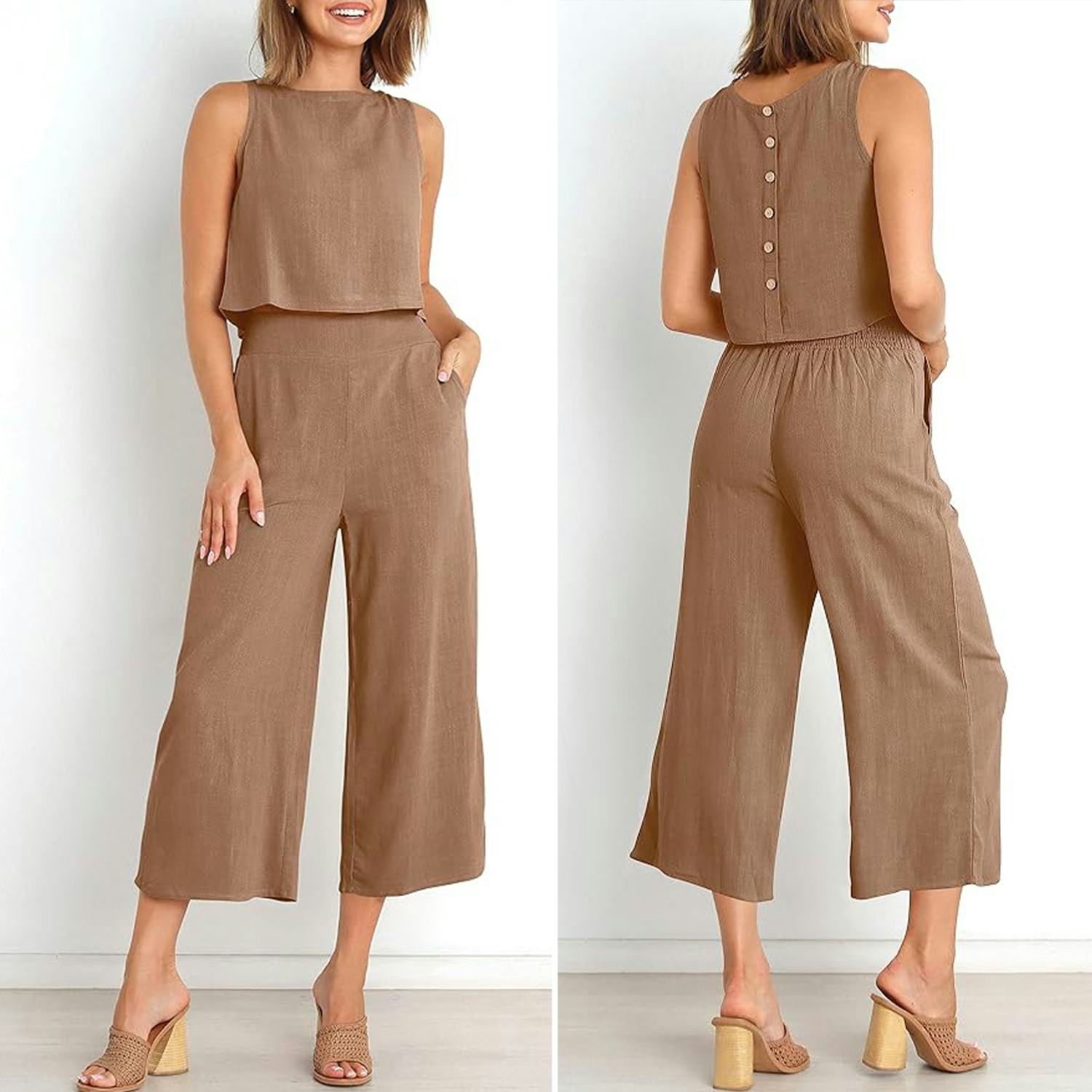 ANRABESS Crop Top Capri Set (2-Piece)