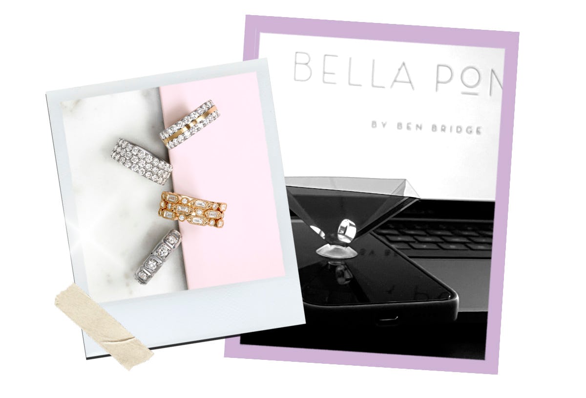 3D hologram of custom, engraved Bella Ponte ring.