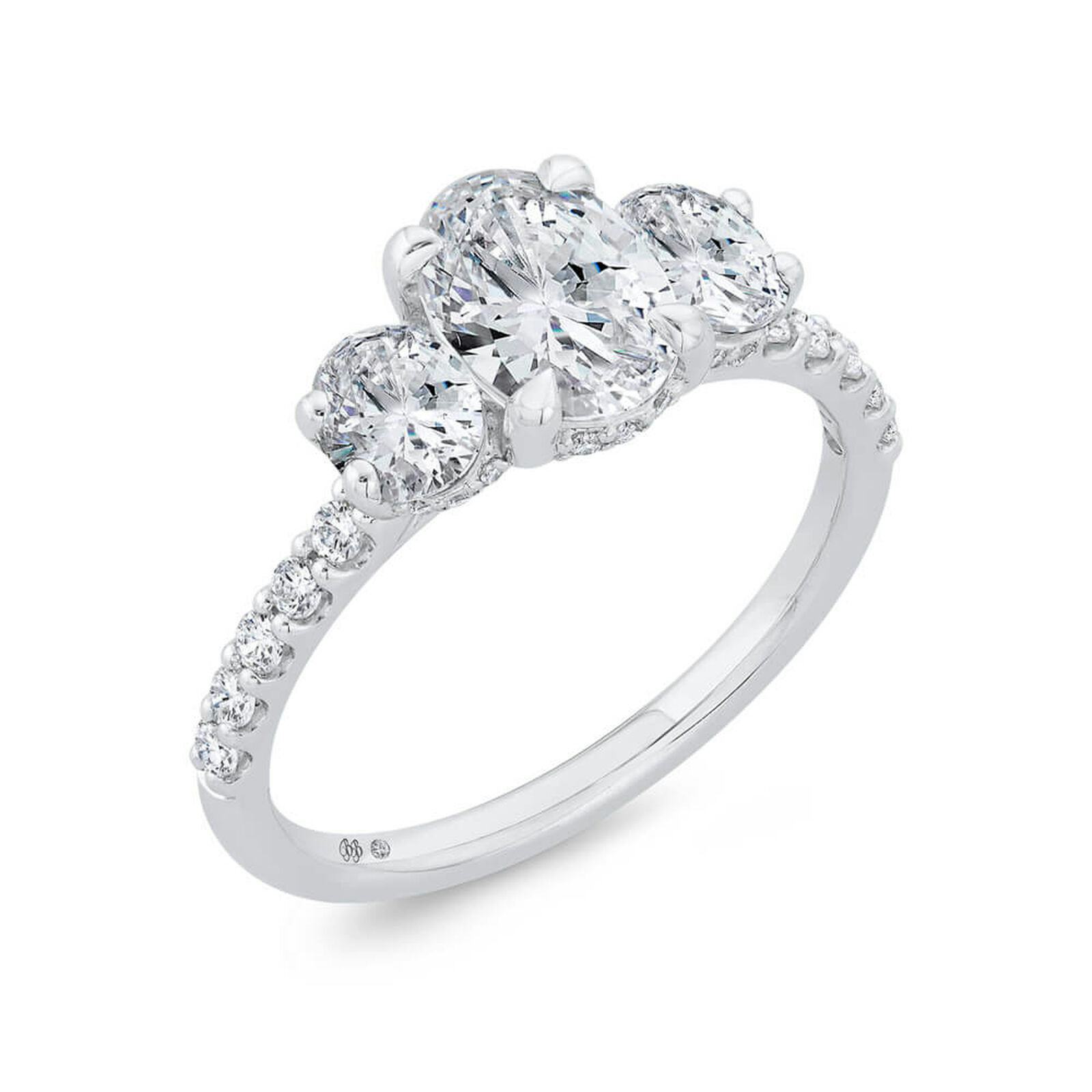 Bella Ponte 3-Stone Oval Diamond Engagement Ring 14K