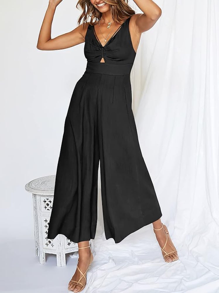 ANRABESS Wide Leg Linen Jumpsuit