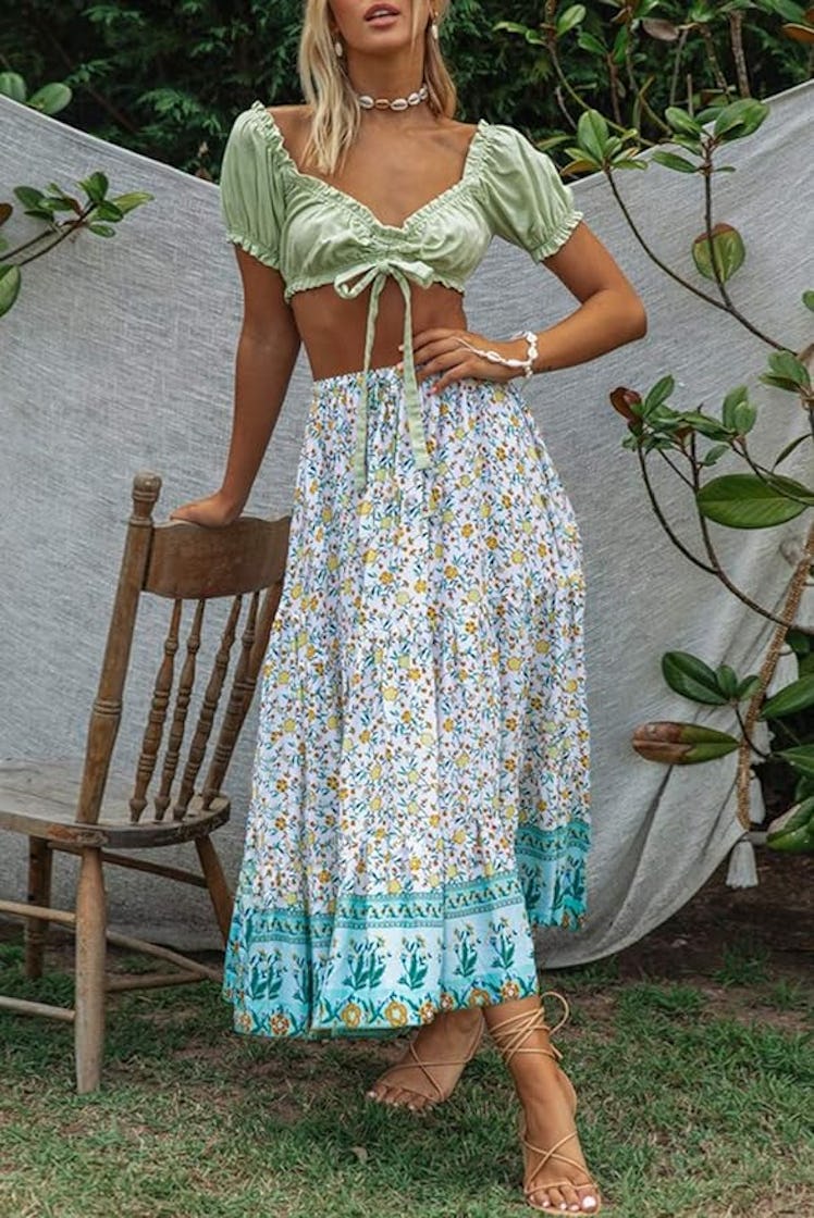 ZESICA Printed Maxi Skirt 