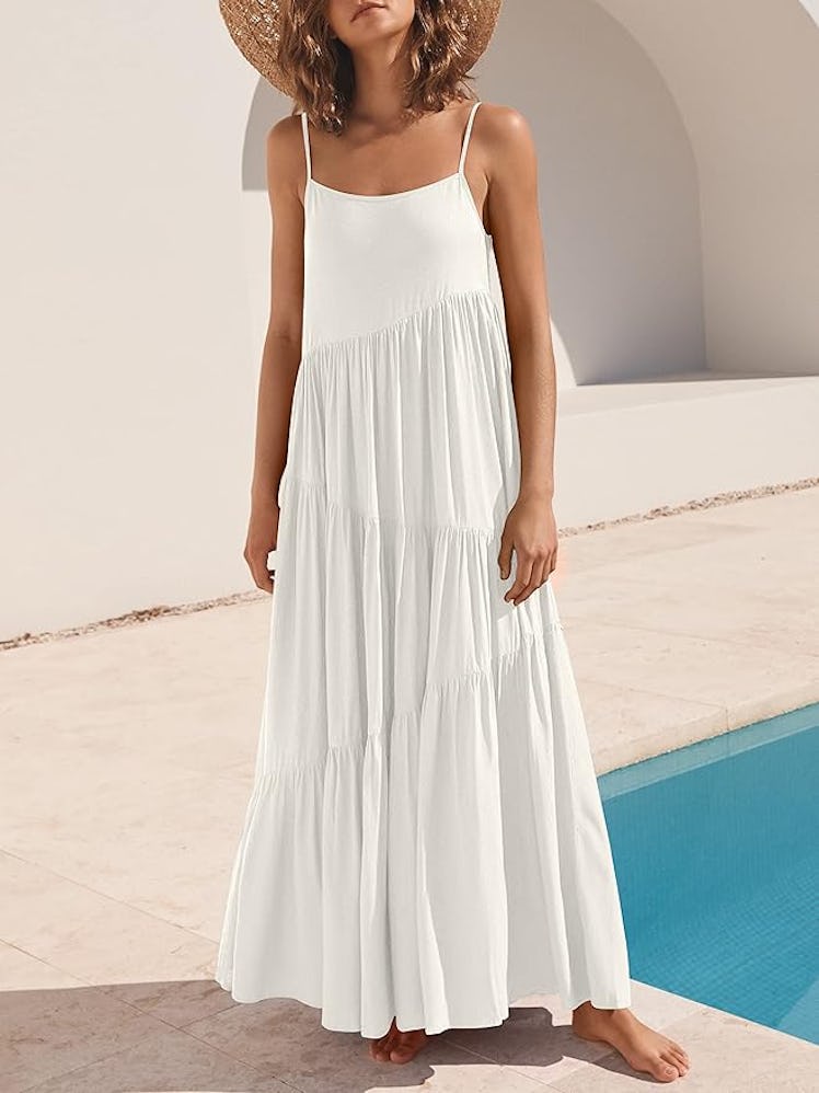 ANRABESS Spaghetti Strap Flowy Maxi Dress 