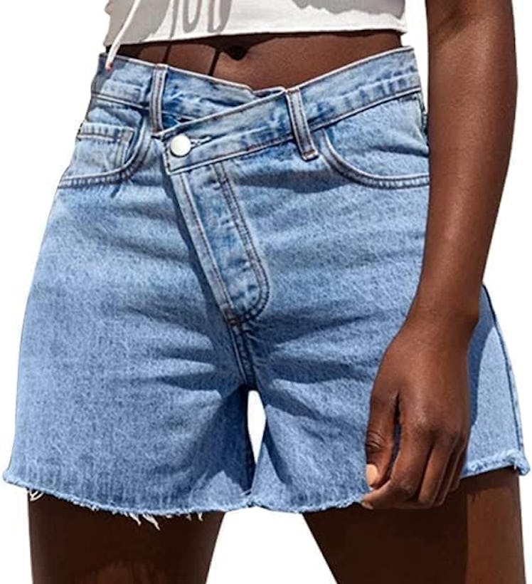 Genleck Crossover Waist Jean Shorts 