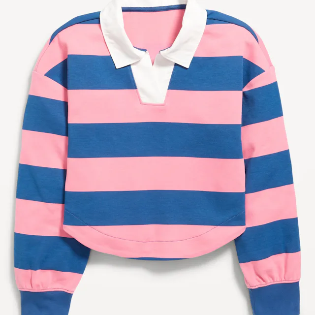 Collared Striped Pullover Top for Girls