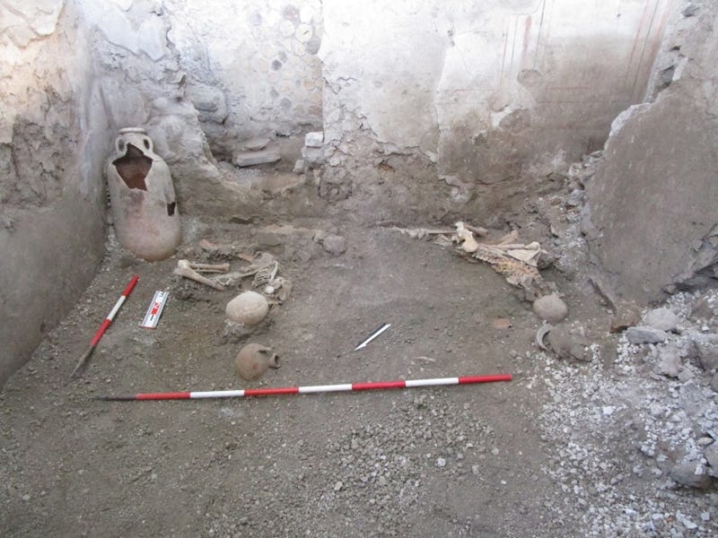 An archaeological site in Pompeii containing human remains.
