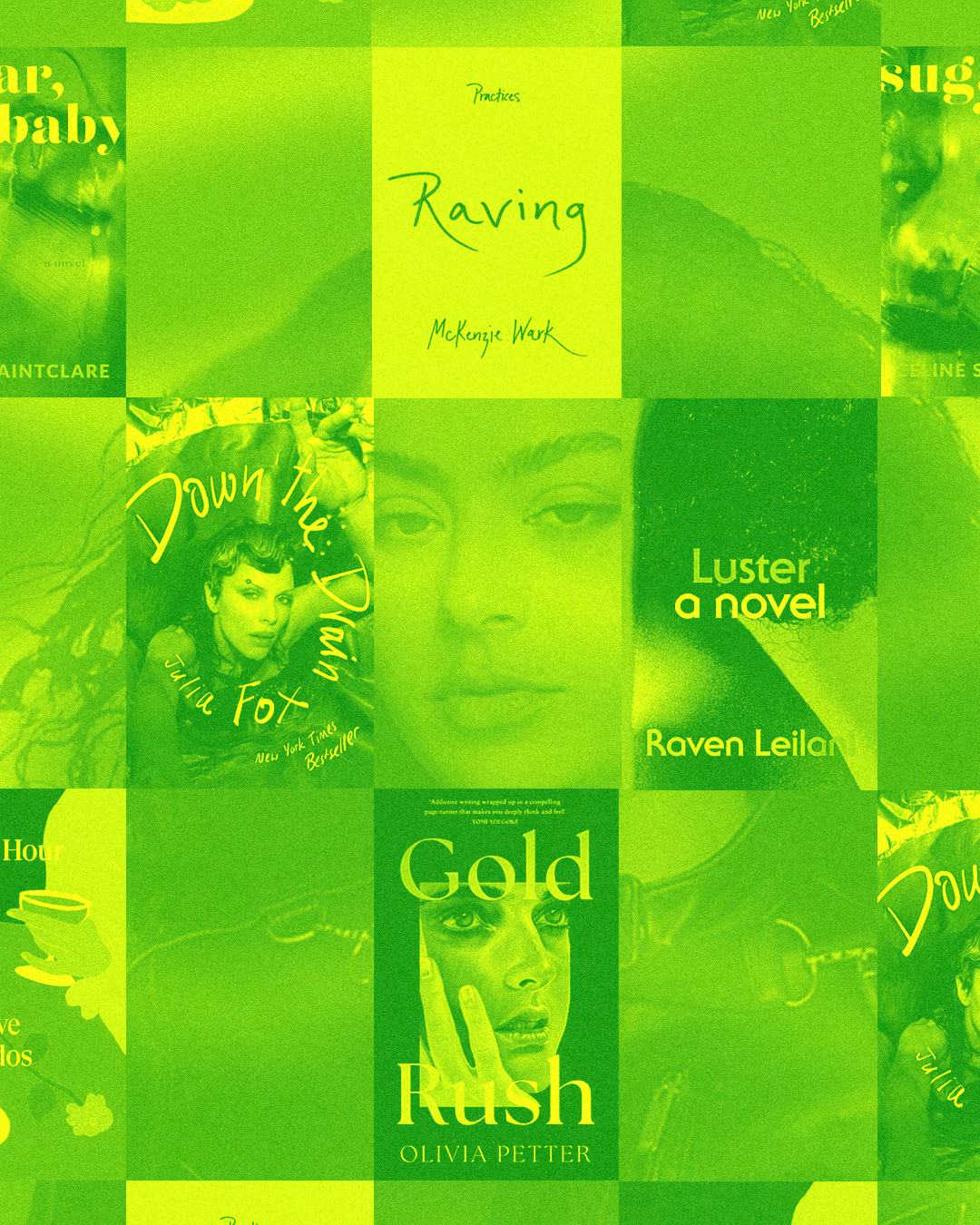 A collage of books recommended for summer reading for a 'Brat Girl Summer'