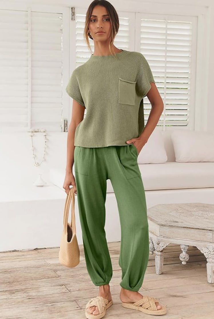 ANRABESS Sweater Crop Top & Pants Set (2-Pieces)