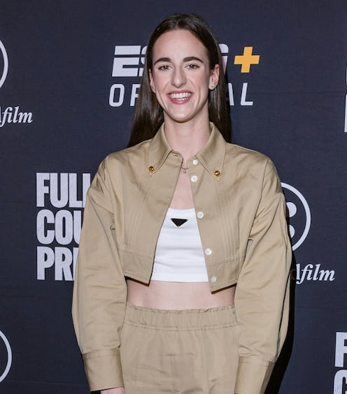 Caitlin Clark paired a white bustier with cargo pants.