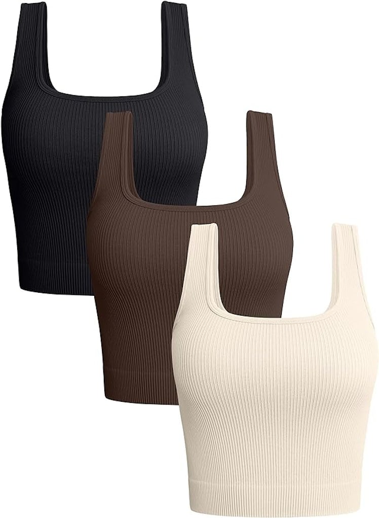 OQQ Ribbed Seamless Tank Tops (3-Pack)