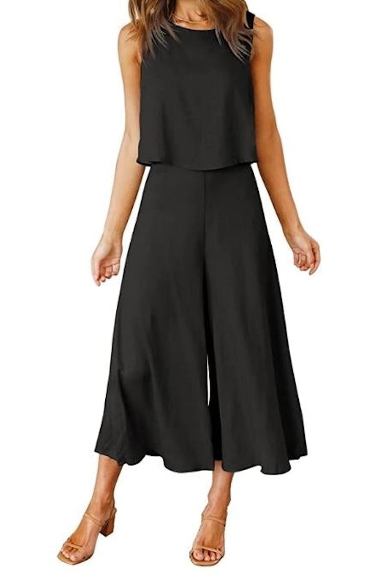 ROYLAMP Round Neck Crop Top & Cropped Wide Leg Pants Set