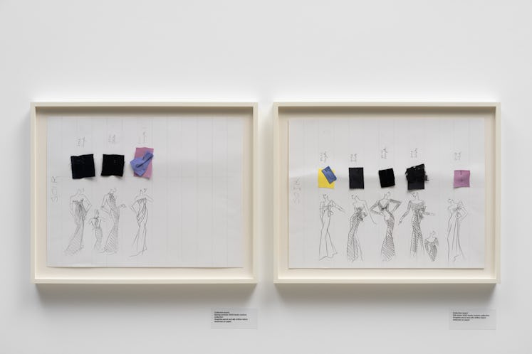 Yves Saint Laurent’s drawings on display at the exhibition.