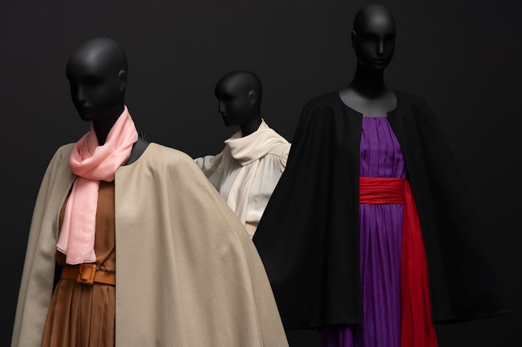 mannequins wearing draped yves saint laurent designs