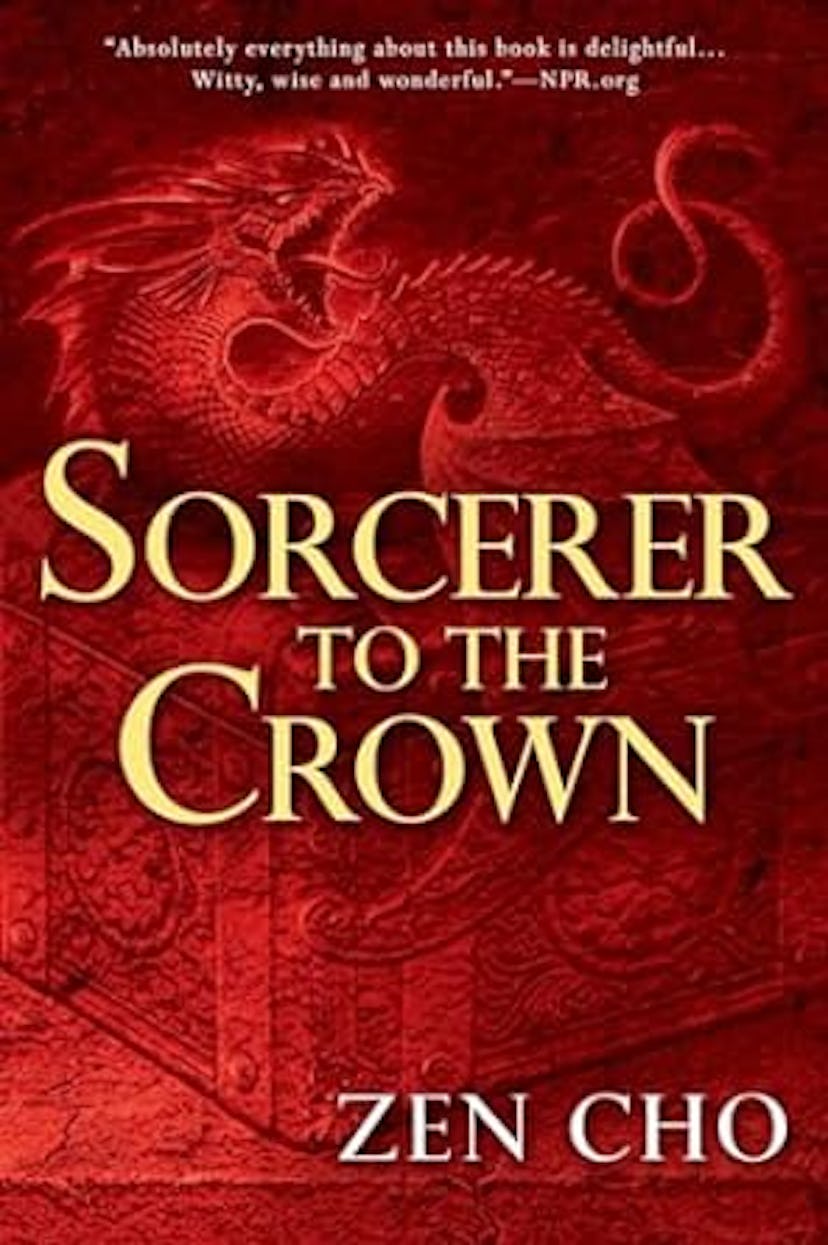 Book cover of "Sorcerer to the Crown" by Zen Cho, featuring a red dragon design and golden text on a...