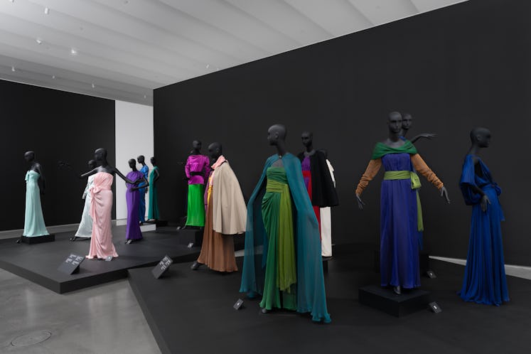 Yves Saint Laurent’s designs on display at the exhibition.