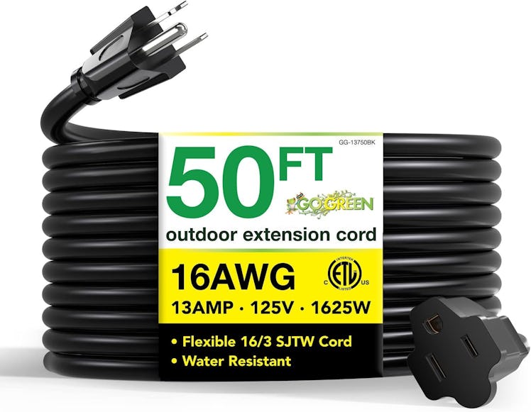 Go Green Power Inc. 16/3 50ft Black Outdoor Extension Cord