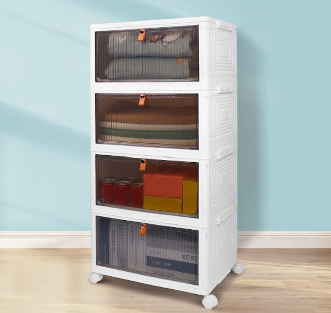 Wise Oannes Stackable Plastic Storage Bins With Lids & Wheels (4-Pack)