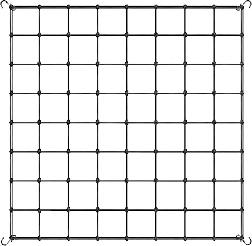 A square-shaped black net with evenly spaced intersections, connected by loops at each corner.