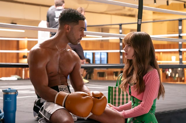 Lucien Laviscount as Alfie and Lily Collins as Emily in 'Emily in Paris.'
