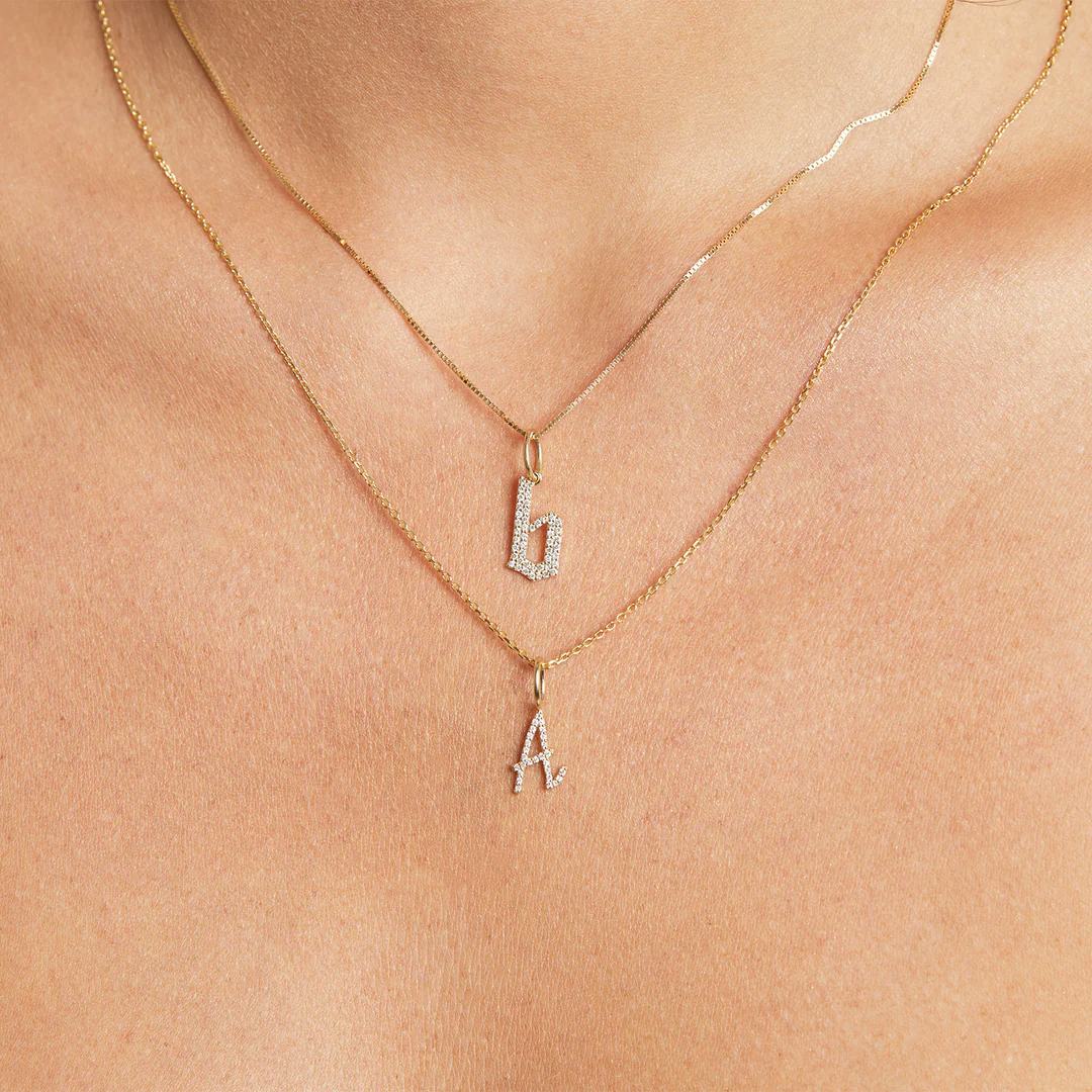 Diamond Gothic Old English Initial Charm