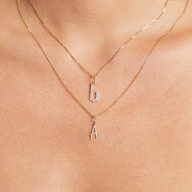 Diamond Gothic Old English Initial Charm