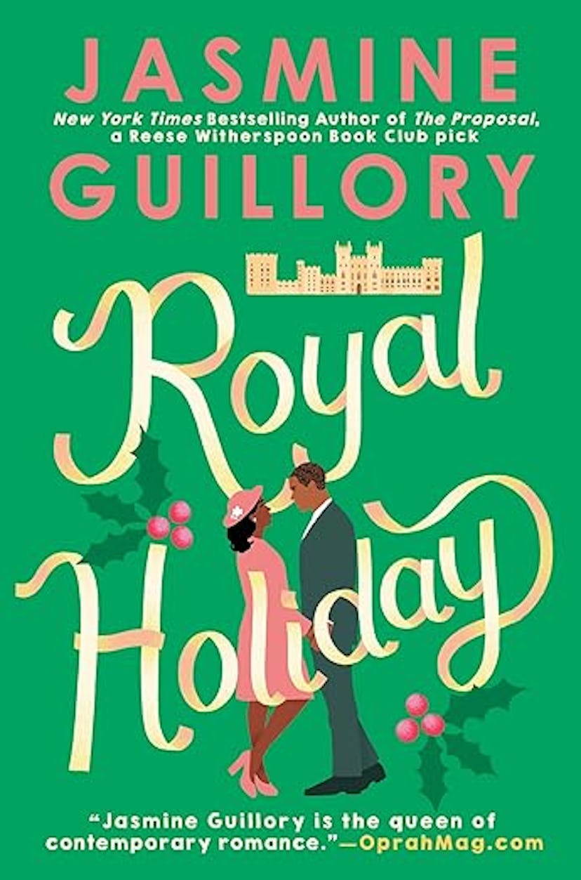 Cover of "Royal Holiday" by Jasmine Guillory featuring an illustrated couple in a romantic pose with...