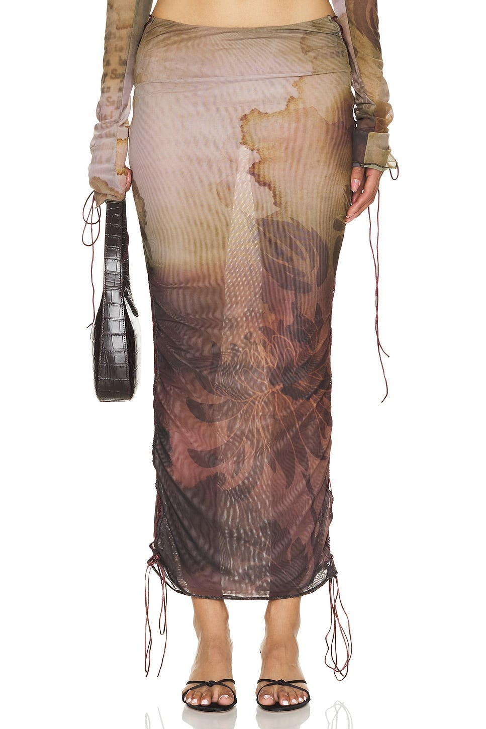 Jaded London Lace Up Printed Maxi Skirt