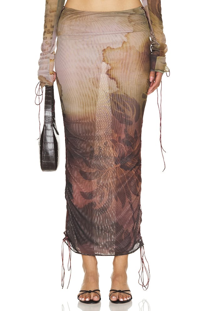 Jaded London Lace Up Printed Maxi Skirt