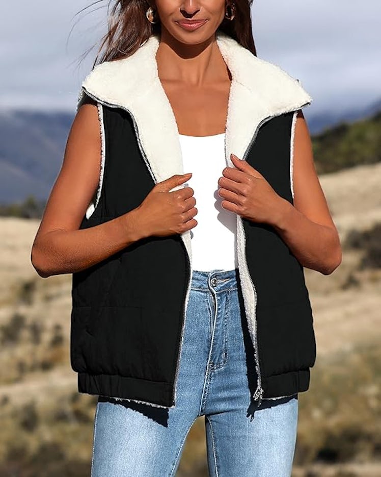 PRETTYGARDEN Reversible Sherpa Fleece Vest 