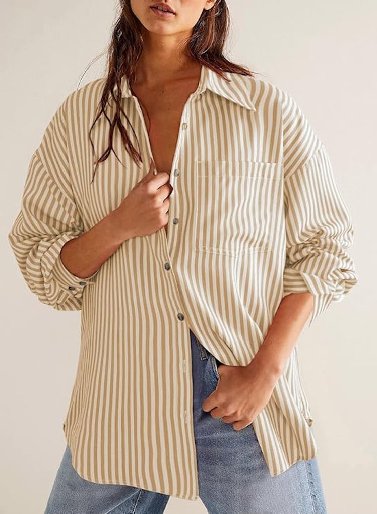 Dokotoo Oversized Button-Down Striped Shirt