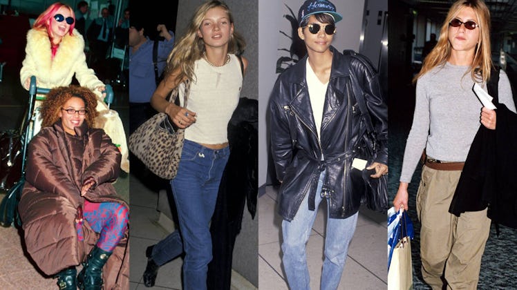 a quad of photos featuring mel b and geri halliwell of the spice girls, halle berry, kate moss, and ...