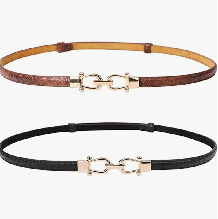 JASGOOD Leather Skinny Belt (2-Pack)