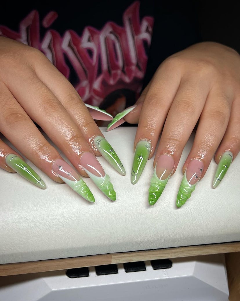 3D details on your nails give “brat summer” vibes.