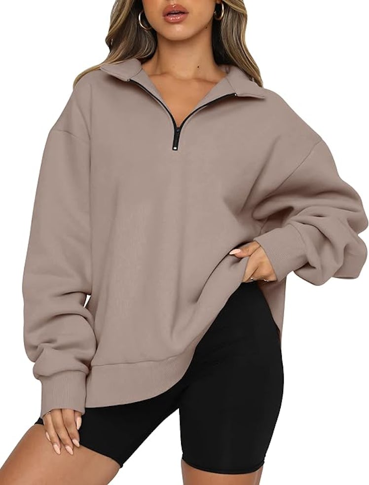 Trendy Queen Oversized Half-Zip Sweatshirt